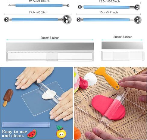 Allazone 31 PCS Acrylic Clay Roller with Acrylic Sheet, Acrylic Sheet Backing Board, Plastic Scraper, Sculpting Tools, Dabbing Tool, Dot Painting Tool for Shaping and Sculpting in Saudi Arabia
