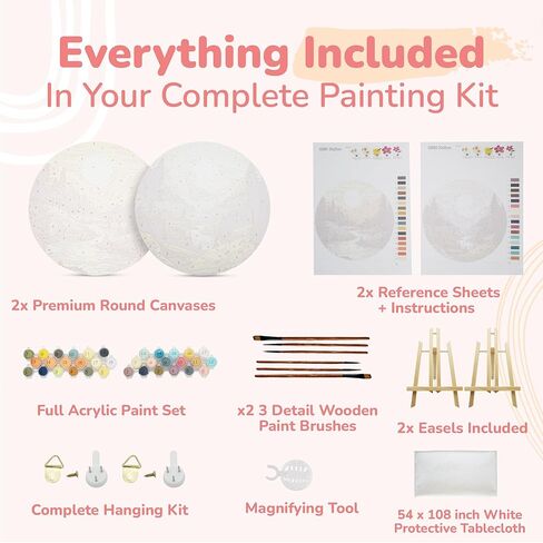 KularStock Paint by Numbers Kit for Adults, 2-Pack 10 Inch Round Framed Canvases with Wooden Easels, Sip and Paint Set in Saudi Arabia