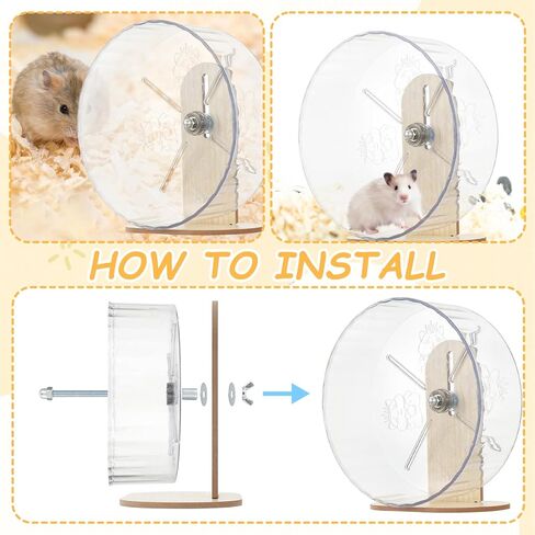 Hamster Toys Complete Set - Noiseless Silent Exercise Wheel, Maze Wood House, Stand, Chew Toys & Water Bottle Cage Accessories for Hamster, Rat, Mice Small Animal Habitat in Saudi Arabia