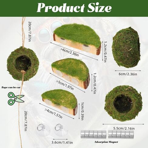 Jumping Spider Habitat Kit, Green Moss Hideout Cave and 3 Pcs Resting Feeding Platforms, Suction Cup Magnet Terrarium Decor for Jumping Spider Small Reptiles in Saudi Arabia