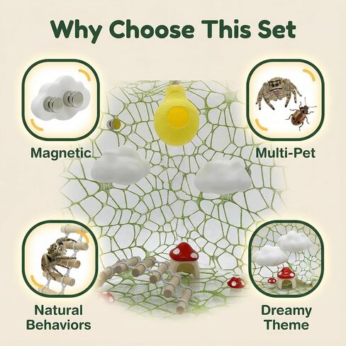 9 Pcs Sky Garden Accessories Kit for Jumping Spiders - with Cloud Platforms, Sun & Mushroom Hideouts, Ladder & Web,Creates an Enchanted Canopy, No Enclosure Included (Burlywood) in Saudi Arabia