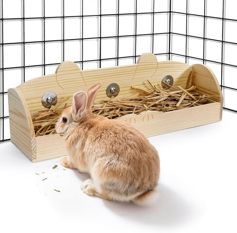 Hedume Rabbit Hay Feeder, Wooden Bunny Food Feeding Manger, Rabbit Hay Holder Less Wasted Food Dispenser for Guinea Pig, Chinchilla, Hamster in Saudi Arabia