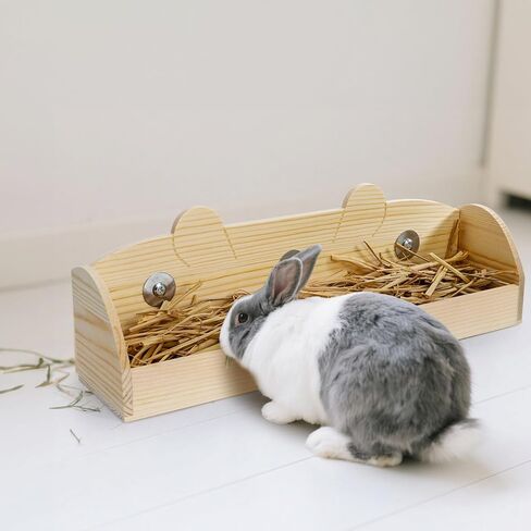 Hedume Rabbit Hay Feeder, Wooden Bunny Food Feeding Manger, Rabbit Hay Holder Less Wasted Food Dispenser for Guinea Pig, Chinchilla, Hamster in Saudi Arabia