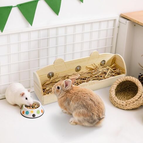 Hedume Rabbit Hay Feeder, Wooden Bunny Food Feeding Manger, Rabbit Hay Holder Less Wasted Food Dispenser for Guinea Pig, Chinchilla, Hamster in Saudi Arabia