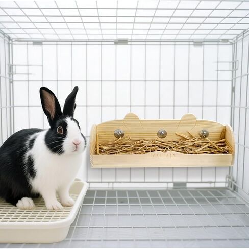 Hedume Rabbit Hay Feeder, Wooden Bunny Food Feeding Manger, Rabbit Hay Holder Less Wasted Food Dispenser for Guinea Pig, Chinchilla, Hamster in Saudi Arabia