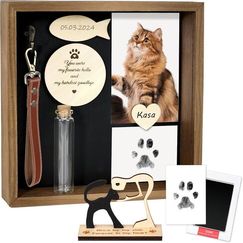 Cat Memorial Gifts for Loss of Cat, Pet Memorial Gifts for Cats, 8.6'' Shadow Box with Wooden Sculptures, Fur Jar, Sympathy Gift for Tabletop Display & Wall Hanging in Saudi Arabia