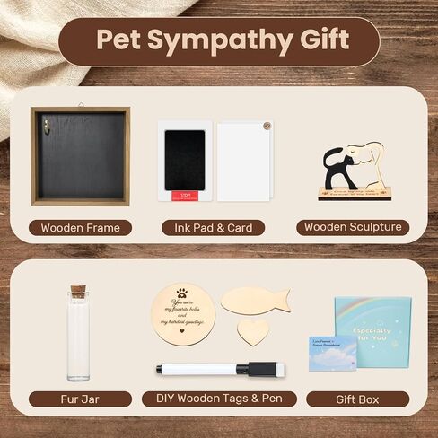 Cat Memorial Gifts for Loss of Cat, Pet Memorial Gifts for Cats, 8.6'' Shadow Box with Wooden Sculptures, Fur Jar, Sympathy Gift for Tabletop Display & Wall Hanging in Saudi Arabia