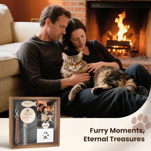 Cat Memorial Gifts for Loss of Cat, Pet Memorial Gifts for Cats, 8.6'' Shadow Box with Wooden Sculptures, Fur Jar, Sympathy Gift for Tabletop Display & Wall Hanging in Saudi Arabia