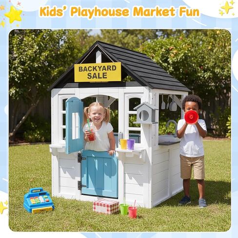 بيت لعب خشبي للأطفال مع حوض مطبخ وصندوق بريد وجرس باب للعمل، وبيت لعب للأطفال في الهواء الطلق مع باب هولندي وباب للكلاب وملحقات للفناء الخلفي وسوق التظاهر ومتعة العطلات in Kuwait