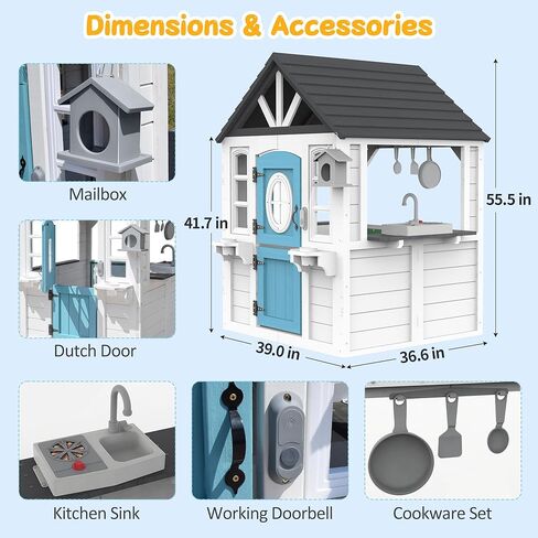 بيت لعب خشبي للأطفال مع حوض مطبخ وصندوق بريد وجرس باب للعمل، وبيت لعب للأطفال في الهواء الطلق مع باب هولندي وباب للكلاب وملحقات للفناء الخلفي وسوق التظاهر ومتعة العطلات in Kuwait