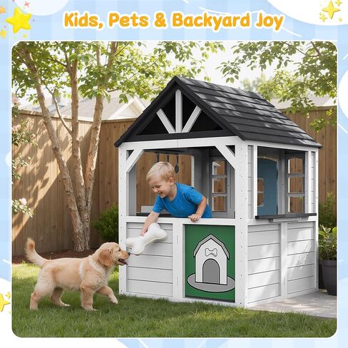 بيت لعب خشبي للأطفال مع حوض مطبخ وصندوق بريد وجرس باب للعمل، وبيت لعب للأطفال في الهواء الطلق مع باب هولندي وباب للكلاب وملحقات للفناء الخلفي وسوق التظاهر ومتعة العطلات in Kuwait