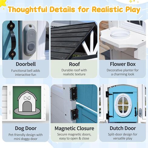 بيت لعب خشبي للأطفال مع حوض مطبخ وصندوق بريد وجرس باب للعمل، وبيت لعب للأطفال في الهواء الطلق مع باب هولندي وباب للكلاب وملحقات للفناء الخلفي وسوق التظاهر ومتعة العطلات in Kuwait