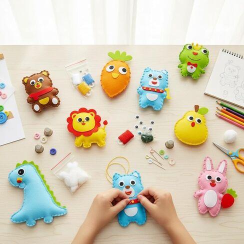 8-Piece Complete Beginner Sewing Kit - Four-Season DIY Felt Craft Kit - Learn Sewing and Embroidery to Make Animals, Including Fabric, Needles and Thread in Saudi Arabia