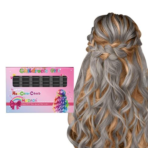 MSDADA New Hair Chalk Comb Temporary Hair Color Dye for Girls Kids with Light Color Hair, Washable Hair Chalk for Girls Age 4 5 6 7 8 9 10 Birthday Cosplay DIY, Halloween, Christmas (Black) in Kuwait