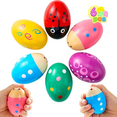 JOYIN 6 Packs Easter Wooden Egg Shakers Maracas Percussion Musical for Easter Basket Stuffer Filler, Classroom Prize Supplies, Musical Instrument for Kids, Easter Hunt in Saudi Arabia