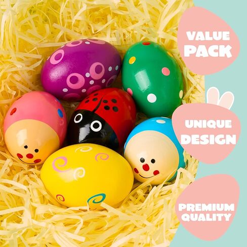 JOYIN 6 Packs Easter Wooden Egg Shakers Maracas Percussion Musical for Easter Basket Stuffer Filler, Classroom Prize Supplies, Musical Instrument for Kids, Easter Hunt in Saudi Arabia