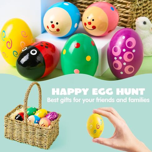 JOYIN 6 Packs Easter Wooden Egg Shakers Maracas Percussion Musical for Easter Basket Stuffer Filler, Classroom Prize Supplies, Musical Instrument for Kids, Easter Hunt in Saudi Arabia