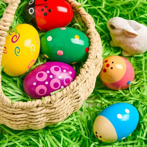 JOYIN 6 Packs Easter Wooden Egg Shakers Maracas Percussion Musical for Easter Basket Stuffer Filler, Classroom Prize Supplies, Musical Instrument for Kids, Easter Hunt in Saudi Arabia