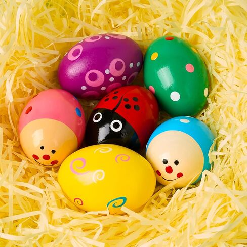JOYIN 6 Packs Easter Wooden Egg Shakers Maracas Percussion Musical for Easter Basket Stuffer Filler, Classroom Prize Supplies, Musical Instrument for Kids, Easter Hunt in Saudi Arabia
