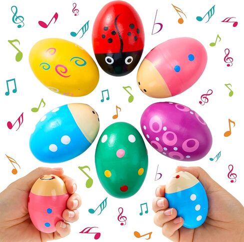JOYIN 6 Packs Easter Wooden Egg Shakers Maracas Percussion Musical for Easter Basket Stuffer Filler, Classroom Prize Supplies, Musical Instrument for Kids, Easter Hunt in Saudi Arabia