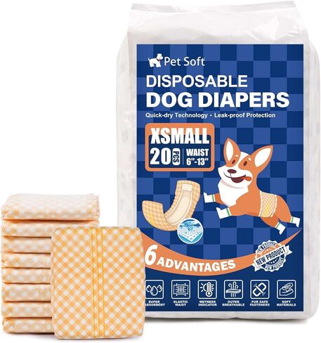 Pet Soft Male Dog Wraps - Disposable Dog Dipaers Male Wetness Indicator, Ultra Absorbent Puppy Diapers for Excitable Urination or Incontinence, 20pcs Small in Saudi Arabia