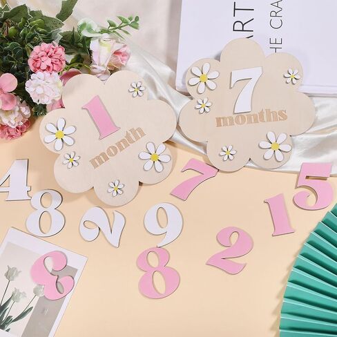 CHGCRAFT 2 Set 2 Colors Baby Monthly Milestone Cards Flower Shape Monthly Milestone Discs with Announcement Sign for Baby Growth in Saudi Arabia