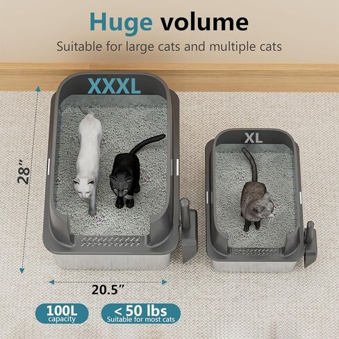 XXXL Jumbo Stainless Steel Litter Box with Lid, 26" L x 18" W x 17" H Extra Large Stainless Steel Litter Box, 400 Count Cat Poop Bags + Cat Litter Mat,Non-Sticky, Anti-Leakage, Easy to Clean in Saudi Arabia