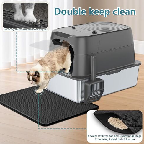 XXXL Jumbo Stainless Steel Litter Box with Lid, 26" L x 18" W x 17" H Extra Large Stainless Steel Litter Box, 400 Count Cat Poop Bags + Cat Litter Mat,Non-Sticky, Anti-Leakage, Easy to Clean in Saudi Arabia