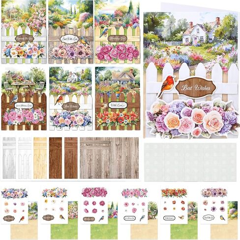 Gueevin 18 Set Petals Picket Fence Card Making Kit for Card Making Supplies & Crafting with Sticky Foam Pads Spring Handmade DIY Supplies Holiday Gift for Birthday Party in Kuwait
