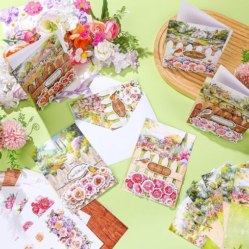 Gueevin 18 Set Petals Picket Fence Card Making Kit for Card Making Supplies & Crafting with Sticky Foam Pads Spring Handmade DIY Supplies Holiday Gift for Birthday Party in Kuwait