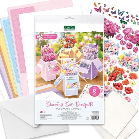 Katy Sue Blooming Box Bouquets Pop Up Card Making Kit. Make 8 3D Floral Box Cards. All-in-one Kit: Die-Cut Decoupage, Cardstock, Adhesive Pads, Envelopes & Instructions for Card Making Supplies in Saudi Arabia