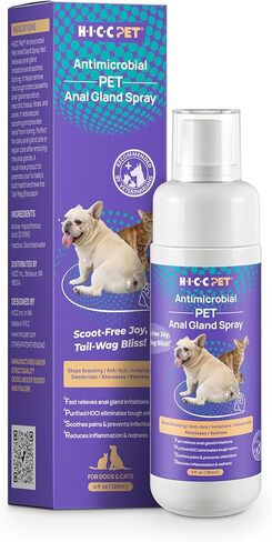 HICC PET رذاذ الغدة الشرجية 118 مل، علاج رذاذ البقع الساخنة للكلاب والقطط، رذاذ مضاد للحكة للكلاب، مهدئ لرائحة القضاء على الالتهاب، يوصى به الطبيب البيطري لدعم الغدة الشرجية in Kuwait
