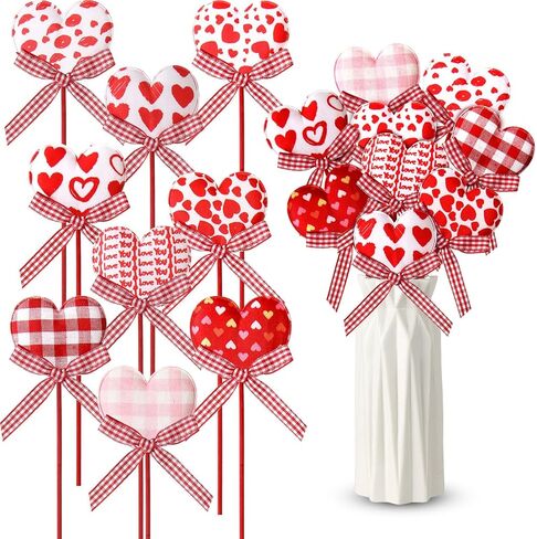 AceOrbit 16 Pcs Valentine's Day Heart Picks Flower Stick Red Pink Heart Picks for Valentine's Wedding Floral Bouquet Home Centerpiece Party Crafts Supplies in Saudi Arabia