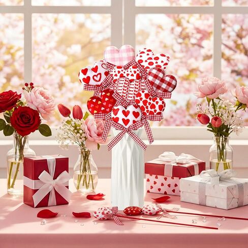 AceOrbit 16 Pcs Valentine's Day Heart Picks Flower Stick Red Pink Heart Picks for Valentine's Wedding Floral Bouquet Home Centerpiece Party Crafts Supplies in Saudi Arabia