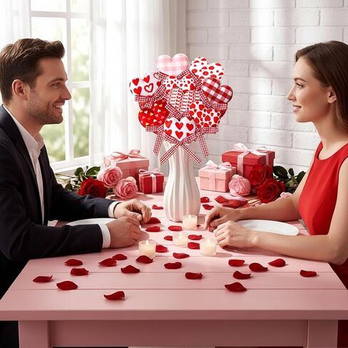 AceOrbit 16 Pcs Valentine's Day Heart Picks Flower Stick Red Pink Heart Picks for Valentine's Wedding Floral Bouquet Home Centerpiece Party Crafts Supplies in Saudi Arabia