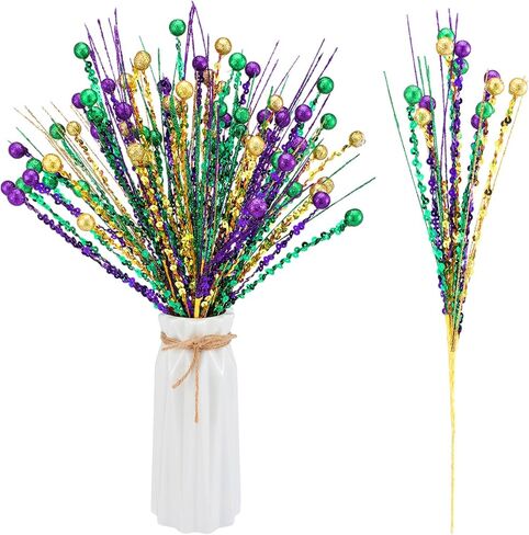 6 Pcs Mardi Gras Decorations Tables Centerpieces Purple Gold Green Picks and Sprays 15.8 Inch Artificial Feather Ornaments for Carnival Tree Topper Vase Home Decor DIY Crafts in Saudi Arabia