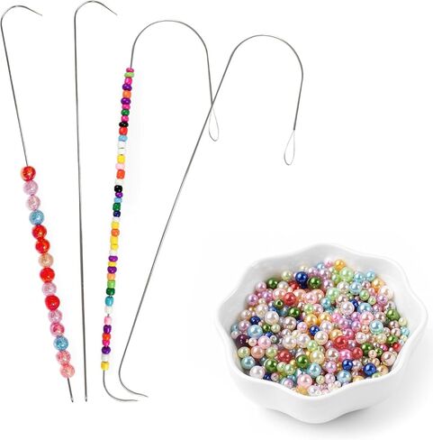 4 Pack Stainless Steel Beading Needles Set - Big Eye,Curved & Clip - Style,5.3-6.7 Inches,Ideal for Jewelry Making Like Bracelets & Necklaces in Saudi Arabia