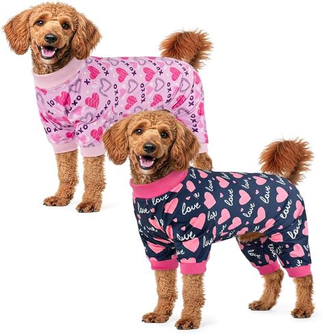 Vehomy 2-Pack Dog Valentines Pajamas Valentine's Day Dog Costume Outfit with Love Heart Patterns Pet Valentines Onesie Jumpsuits Sweet Heart Clothes Jammies for Medium Large Dogs XXL in Saudi Arabia