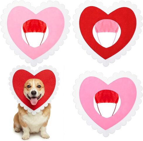 Abbylike 3 Pcs Valentine's Day Dog ​​Costume for Large Heart Shaped Outfits Headwear Red Pink White Cute Pet Hat Clothes Adjustable Love Themed Gift for Cats and Dogs Birthday Holiday Party in Saudi Arabia