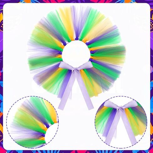 Hoyuwak Mardi Gras Dog Costume Set - Adjustable Tutu Skirt & Bandana for Small Medium Dogs, Carnival Party Outfit with Purple Green Gold Festive Design in Saudi Arabia