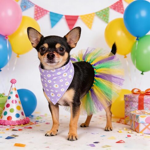 Hoyuwak Mardi Gras Dog Costume Set - Adjustable Tutu Skirt & Bandana for Small Medium Dogs, Carnival Party Outfit with Purple Green Gold Festive Design in Saudi Arabia