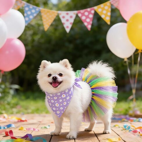Hoyuwak Mardi Gras Dog Costume Set - Adjustable Tutu Skirt & Bandana for Small Medium Dogs, Carnival Party Outfit with Purple Green Gold Festive Design in Saudi Arabia