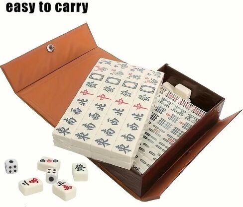 مجموعة ماجونج صغيرة للسفر مكونة من 144 قطعة - لعبة ترفيهية عائلية تقليدية محمولة، لعشاق الماجونج - هدية مثالية للهالوين والكريسماس in Kuwait