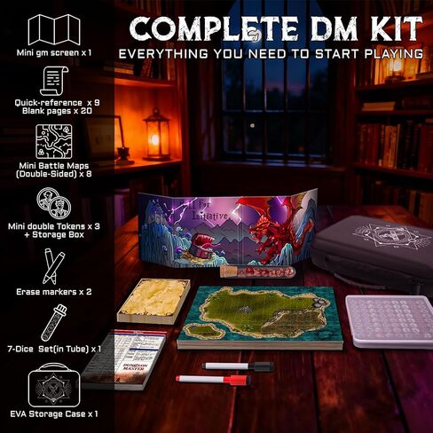 مجموعة مغامرات RPG الصغيرة الكل في واحد من CZYY - مجموعة DND للمبتدئين مدمجة ومرتبة مع شاشة DM وخرائط ورموز ونرد وحقيبة تخزين | هدية مثالية للاعبي DMS والمبتدئين ومشغلات RPG أثناء السفر in Kuwait