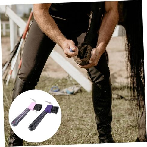 POPETPOP 2Pcs Grip Hoof Picks for Horse Grooming Durable Hoof Cleaning Tool Convenient Hoof Brush with Built Hook Essential Supplies for Horse Care Random Colors in Saudi Arabia