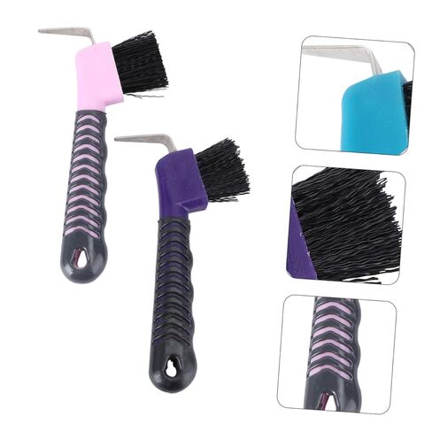 POPETPOP 2Pcs Grip Hoof Picks for Horse Grooming Durable Hoof Cleaning Tool Convenient Hoof Brush with Built Hook Essential Supplies for Horse Care Random Colors in Saudi Arabia