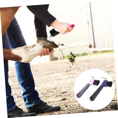 POPETPOP 2Pcs Grip Hoof Picks for Horse Grooming Durable Hoof Cleaning Tool Convenient Hoof Brush with Built Hook Essential Supplies for Horse Care Random Colors in Saudi Arabia
