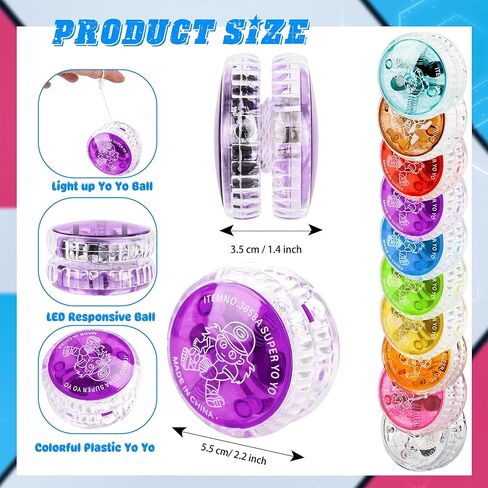 40 Pcs Colorful Light up Yo Yo Ball Bulk LED Responsive Ball Auto Return Bearing Balls Yoyo for Kids Beginner Birthday Classroom Bag Fillers Prizes Gifts, 10 Colors in Kuwait