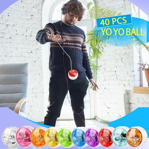 40 Pcs Colorful Light up Yo Yo Ball Bulk LED Responsive Ball Auto Return Bearing Balls Yoyo for Kids Beginner Birthday Classroom Bag Fillers Prizes Gifts, 10 Colors in Kuwait