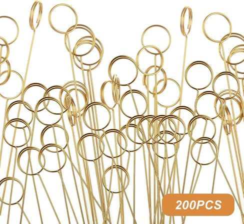 CertBuy 200 قطعة من حامل البطاقات الزهرية، سلك معدني، عصا بطاقة مكان الأزهار، حامل صور سلك 12 بوصة ذهبي، حامل صور مشبك مذكرة، مشبك عصا هدية زهرية مستديرة لحفلات الزفاف وحفلات أعياد الميلاد وحفلات الكيك in Kuwait